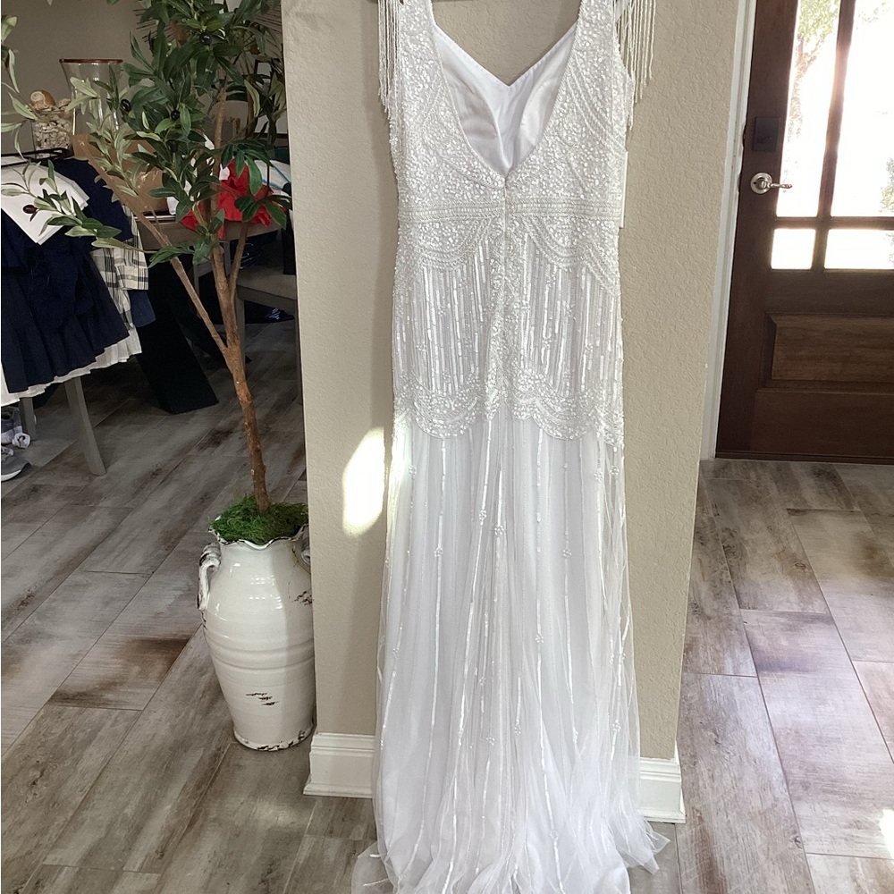 Gatsby Lady White Sequin Maxi/Wedding Dress Sz. 10 Elegant Embellished Details - Picture 4 of 15